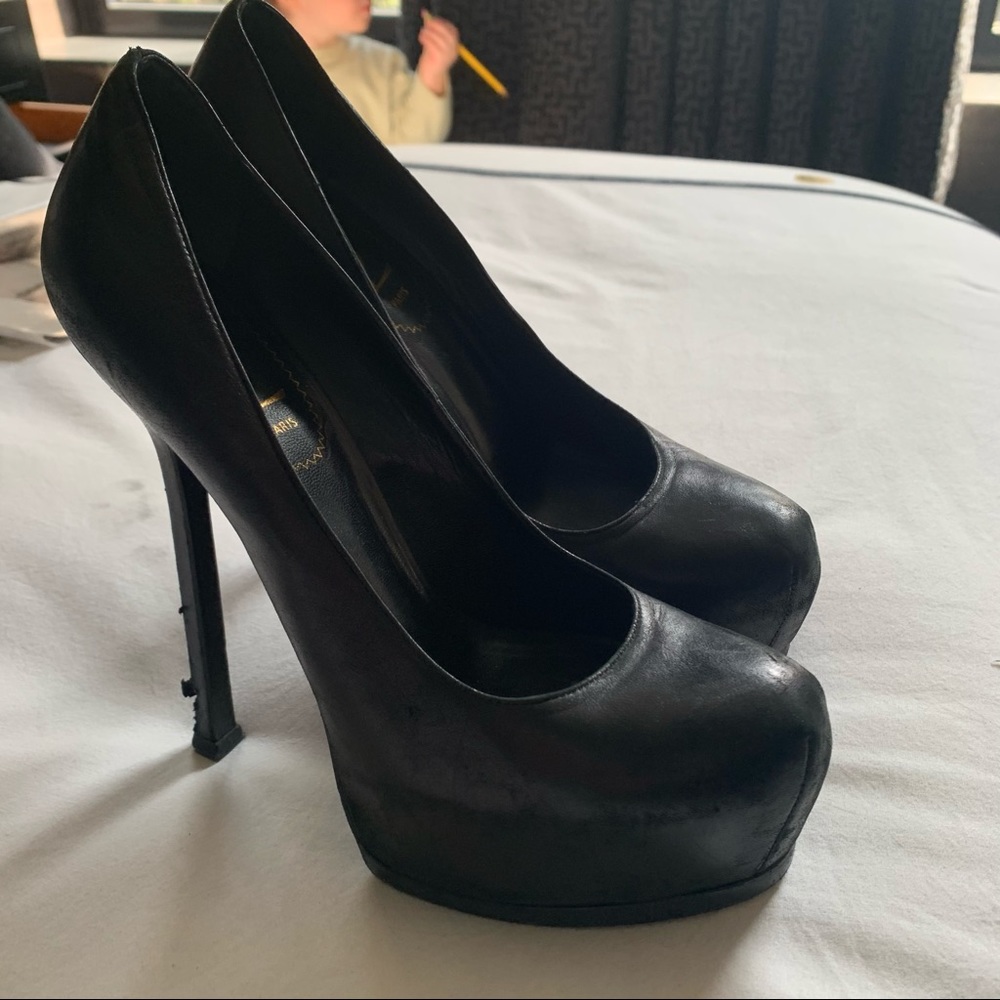 YSL Black Super High Leather Pumps, Size 37